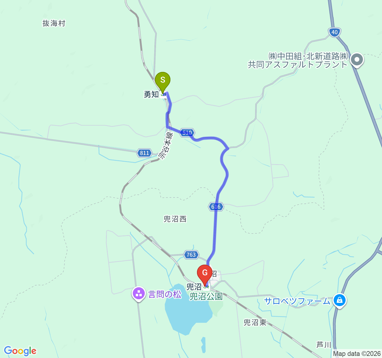 勇知⇒兜沼_徒歩78分_長い午後の影